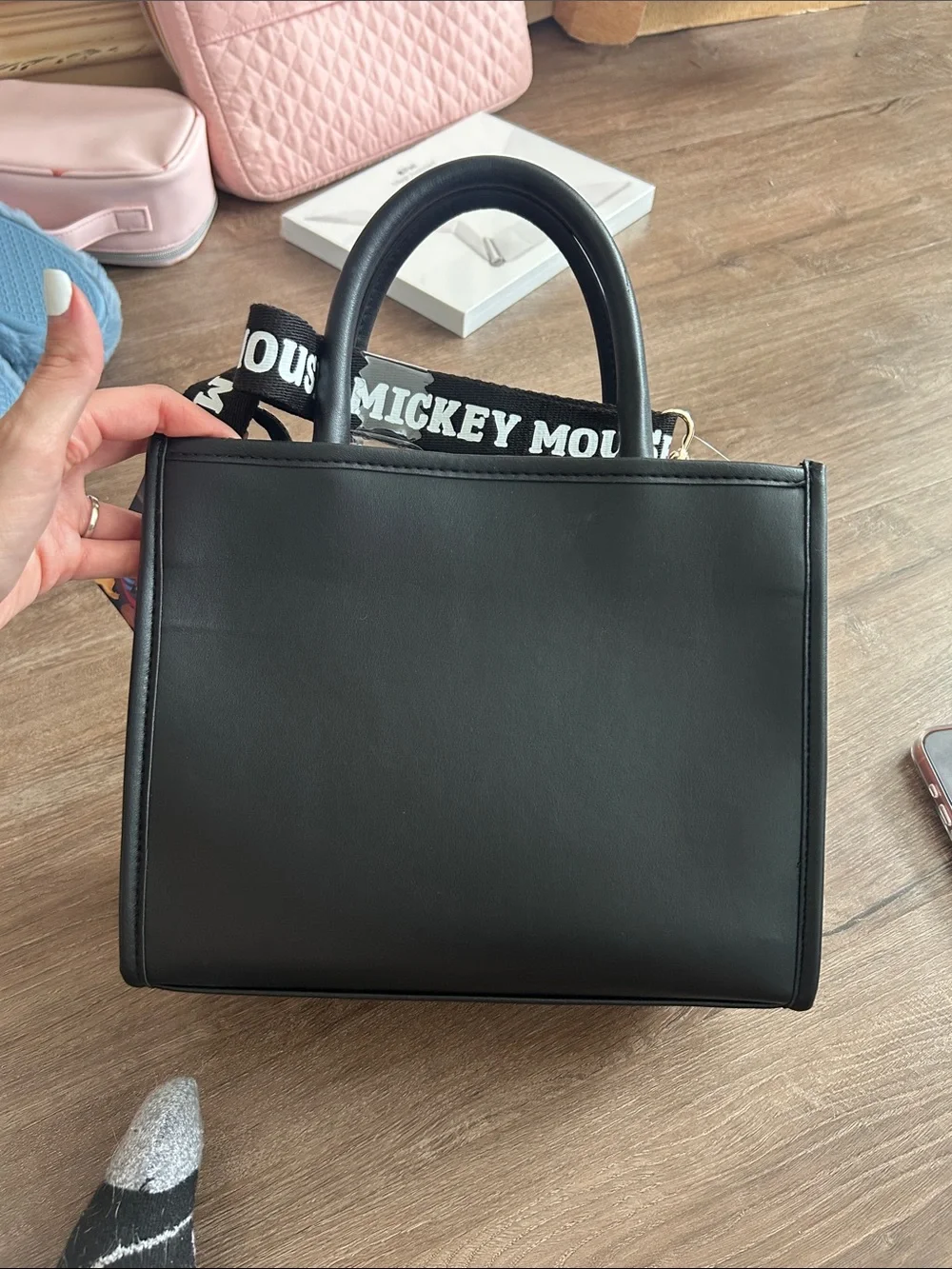 NWT Disney Black Fantasia Mickey Mouse bag with Blue Lettering